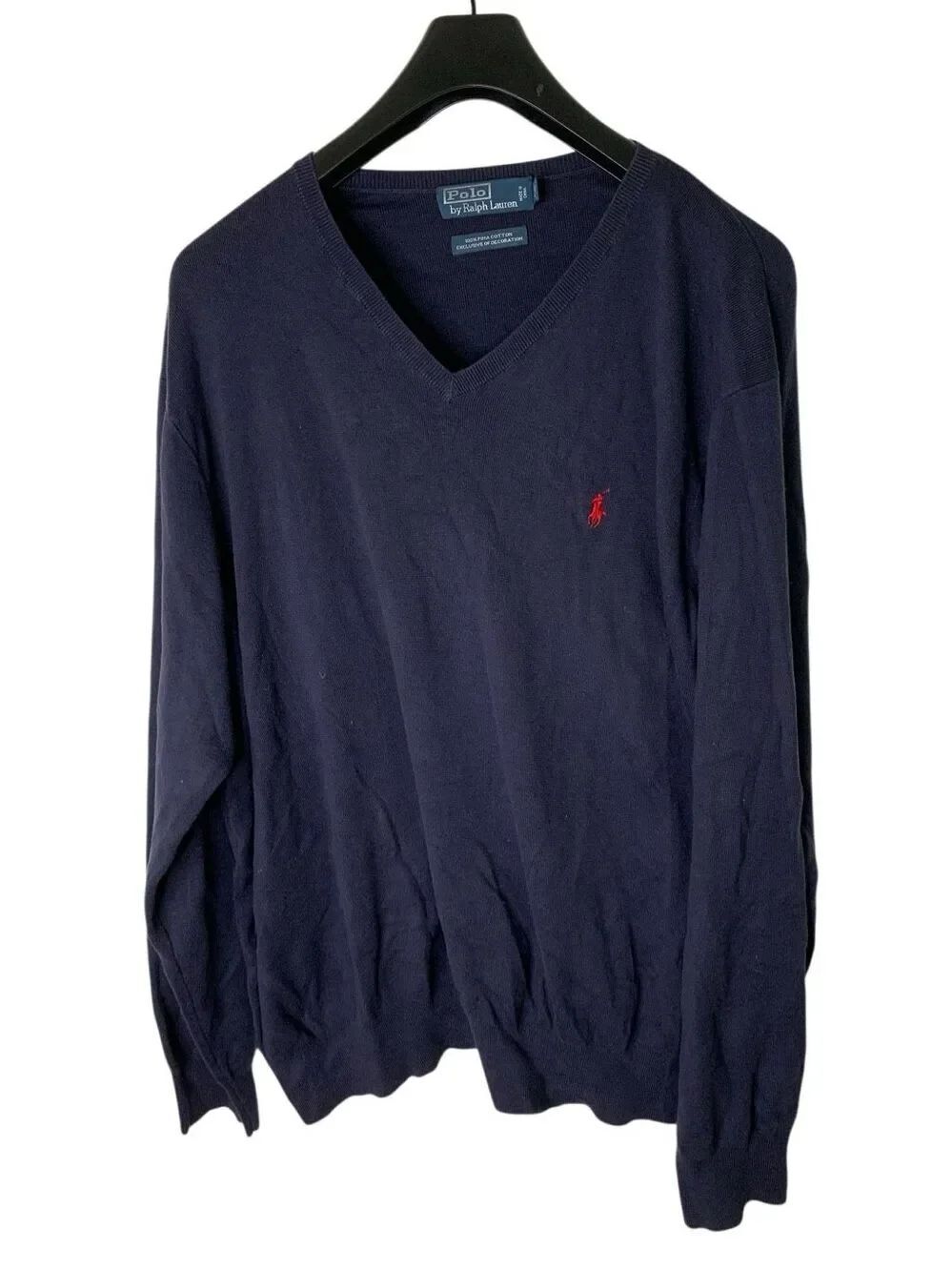 Polo Ralph Lauren 100% pima cotton v neck sweater navy men's size 3XB BIG